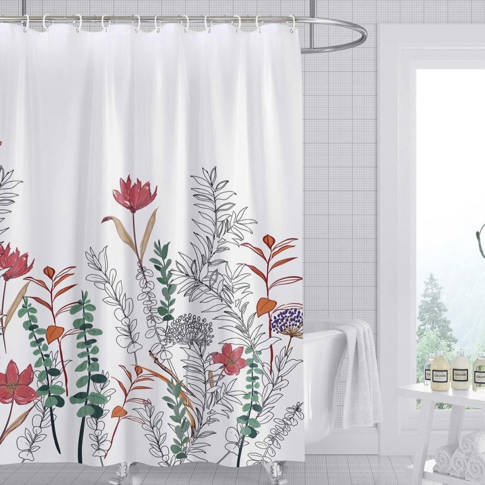 Bathroom Floral Curtain Shower Kit
